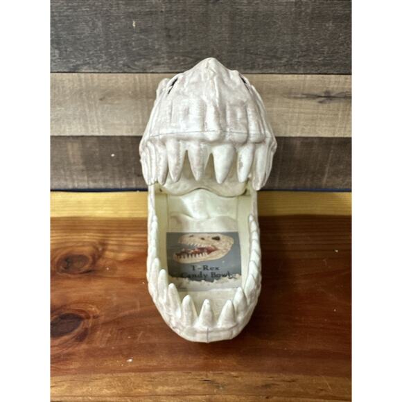 T Rex Skull Candy Bowl Seasons USA Halloween Prop Decor Dinosaur 12” Long - Picture 2 of 8